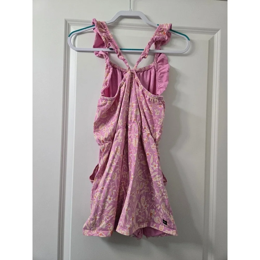Tea Collection Girls Pink Orchid Floral Cotton Jersey Romper Size 16